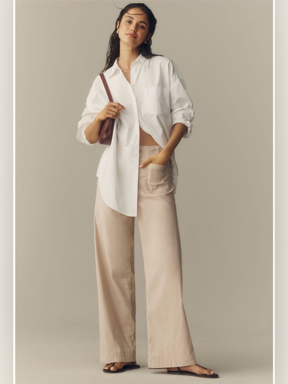 Maeve Colette Magic Fabric Linen Cotton Blend in Froth Cream Tan  size 32